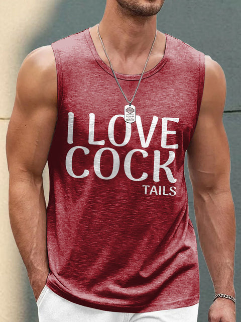 Men's LGBT Gay Pride I Love Cock-tails Print Casual Tank Top