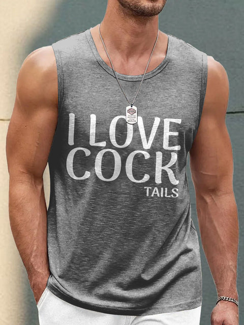 Men's LGBT Gay Pride I Love Cock-tails Print Casual Tank Top