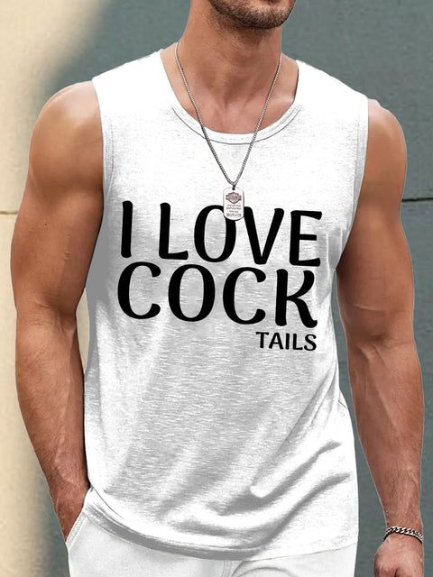 Men's LGBT Gay Pride I Love Cock-tails Print Casual Tank Top