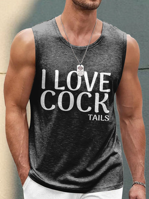 Men's LGBT Gay Pride I Love Cock-tails Print Casual Tank Top