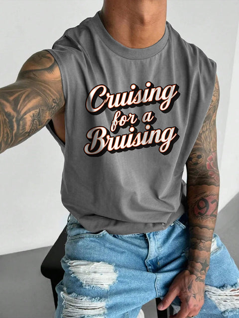Men's LGBT Gay Pride Funny Gay Cruisin' For A Bruisin' Print Casual Wide Shoulder Vest