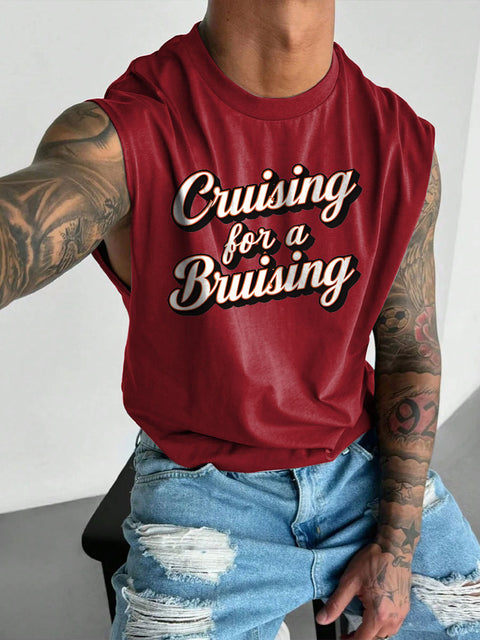 Men's LGBT Gay Pride Funny Gay Cruisin' For A Bruisin' Print Casual Wide Shoulder Vest