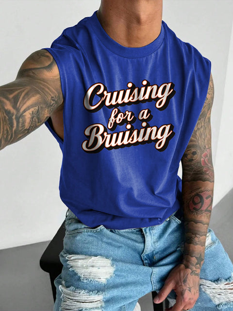 Men's LGBT Gay Pride Funny Gay Cruisin' For A Bruisin' Print Casual Wide Shoulder Vest