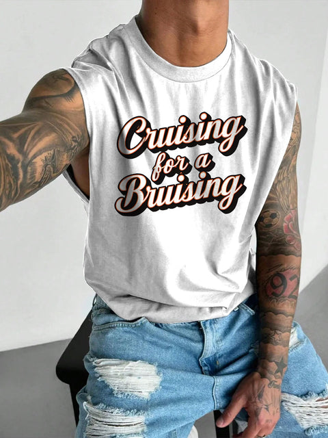 Men's LGBT Gay Pride Funny Gay Cruisin' For A Bruisin' Print Casual Wide Shoulder Vest