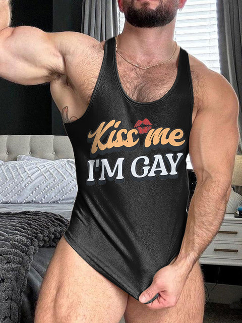LGBT Kiss Me I'm Gay LGBT Gay Print 100% Cotton Casual Tank Top