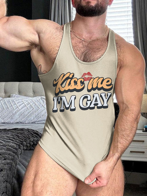 LGBT Kiss Me I'm Gay LGBT Gay Print 100% Cotton Casual Tank Top