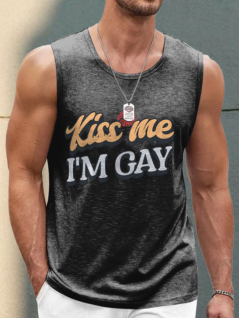 Men's LGBT Kiss Me I'm Gay LGBT Gay Print Casual Tank Top