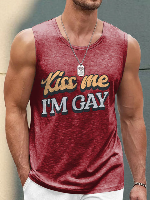 Men's LGBT Kiss Me I'm Gay LGBT Gay Print Casual Tank Top