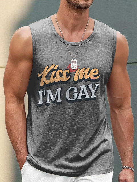 Men's LGBT Kiss Me I'm Gay LGBT Gay Print Casual Tank Top