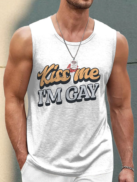 Men's LGBT Kiss Me I'm Gay LGBT Gay Print Casual Tank Top