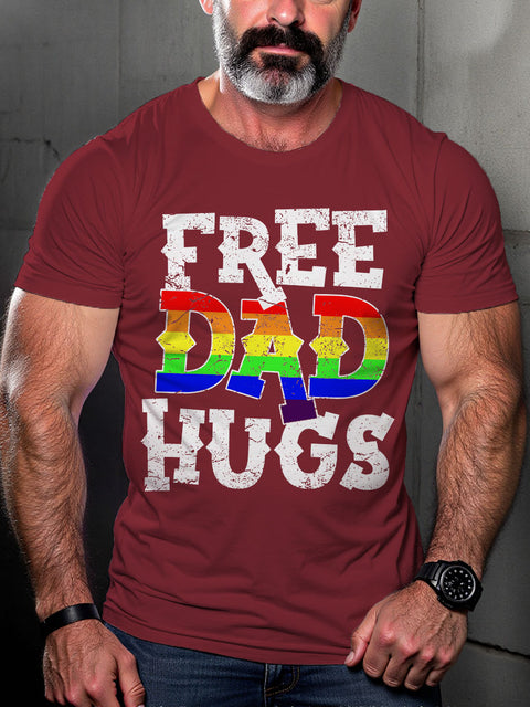 LGBT Gay Pride Free Dad Hugs Rainbow Print Casual T-shirt