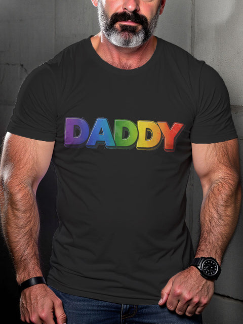 LGBT Gay Pride Rainbow Daddy Print Casual T-shirt