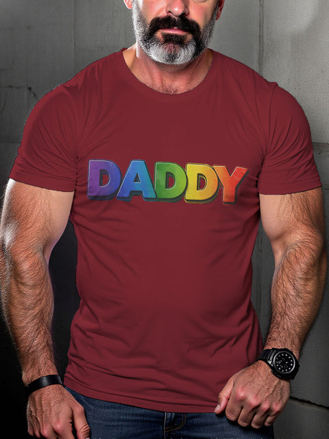 LGBT Gay Pride Rainbow Daddy Print Casual T-shirt