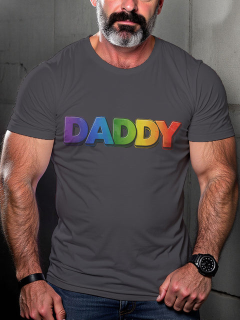 LGBT Gay Pride Rainbow Daddy Print Casual T-shirt