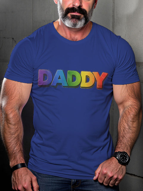 LGBT Gay Pride Rainbow Daddy Print Casual T-shirt