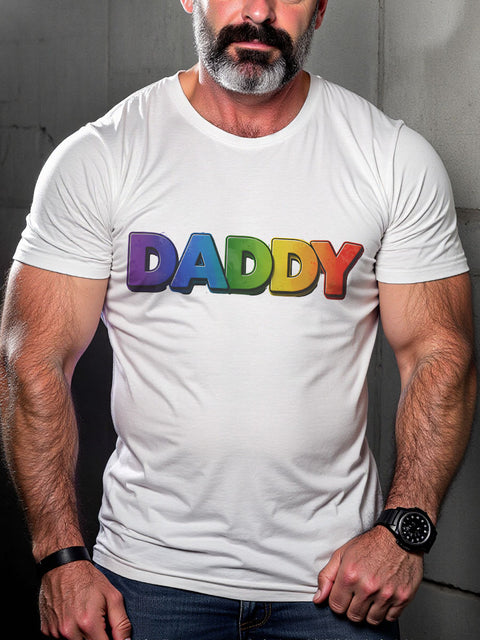 LGBT Gay Pride Rainbow Daddy Print Casual T-shirt