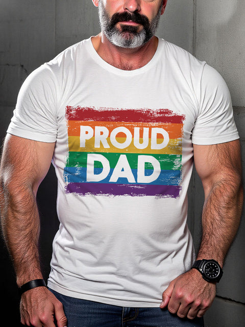 LGBT Gay Pride Proud Dad Gay Pride Rainbow Flag Print Casual T-shirt