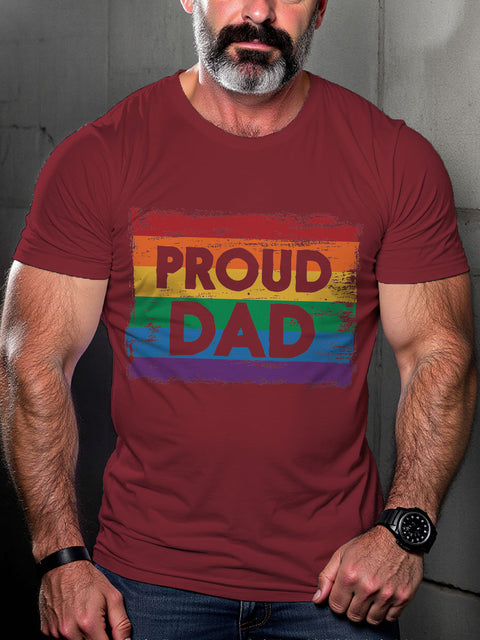 LGBT Gay Pride Proud Dad Gay Pride Rainbow Flag Print Casual T-shirt