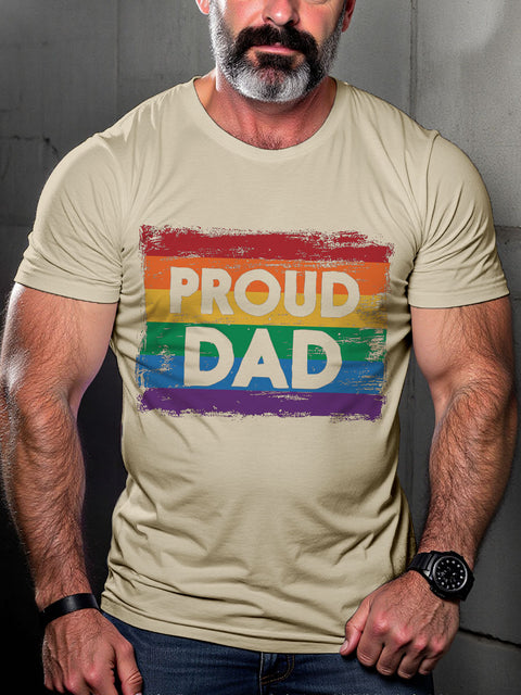 LGBT Gay Pride Proud Dad Gay Pride Rainbow Flag Print Casual T-shirt