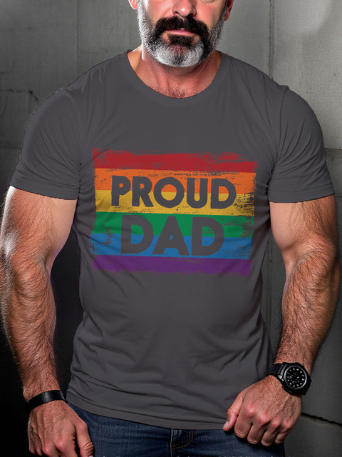 LGBT Gay Pride Proud Dad Gay Pride Rainbow Flag Print Casual T-shirt