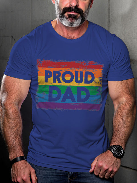 LGBT Gay Pride Proud Dad Gay Pride Rainbow Flag Print Casual T-shirt