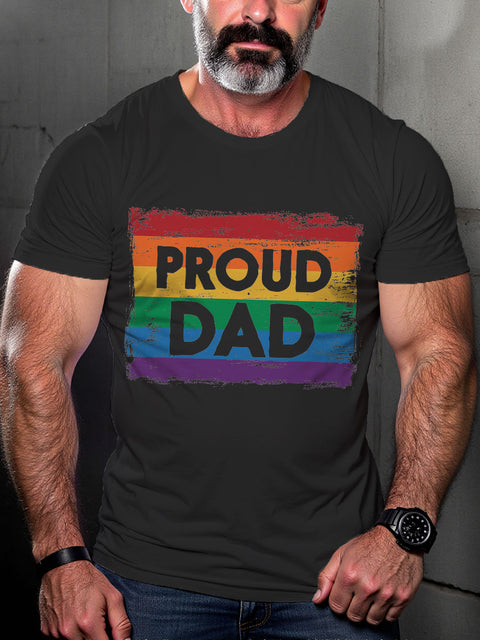 LGBT Gay Pride Proud Dad Gay Pride Rainbow Flag Print Casual T-shirt