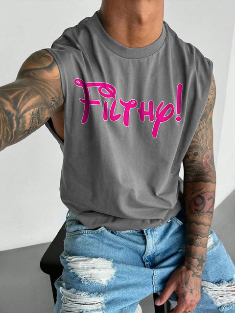 Men's LGBT Gay Pride Filthy Print Casual Wide Shoulder Vest