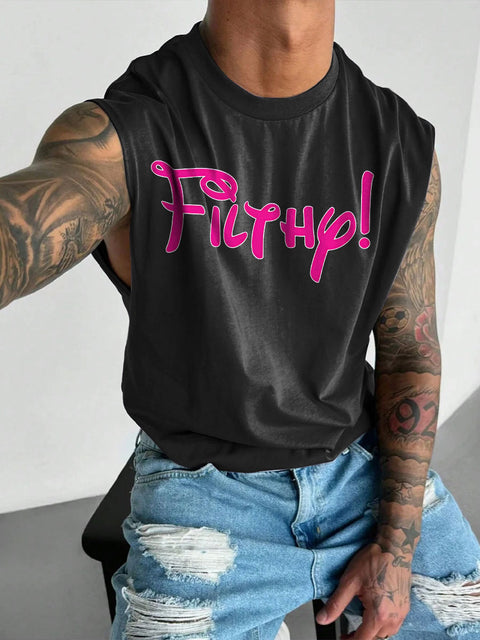 Men's LGBT Gay Pride Filthy Print Casual Wide Shoulder Vest