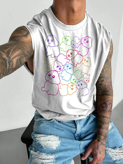 Men's LGBT Gay Pride Cute and Fun Cartoon Penis Print Casual Wide Shoulder Vest