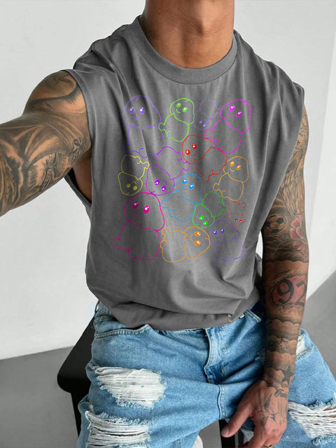 Men's LGBT Gay Pride Cute and Fun Cartoon Penis Print Casual Wide Shoulder Vest