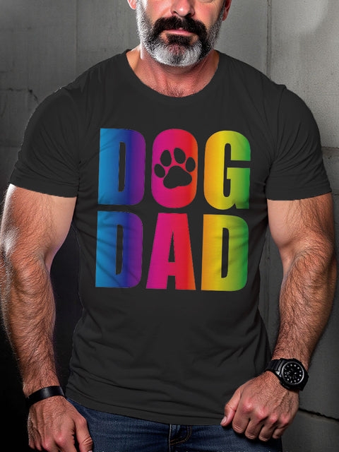 LGBT Gay Pride GAY DOG DAD Rainbow Print Casual T-shirt