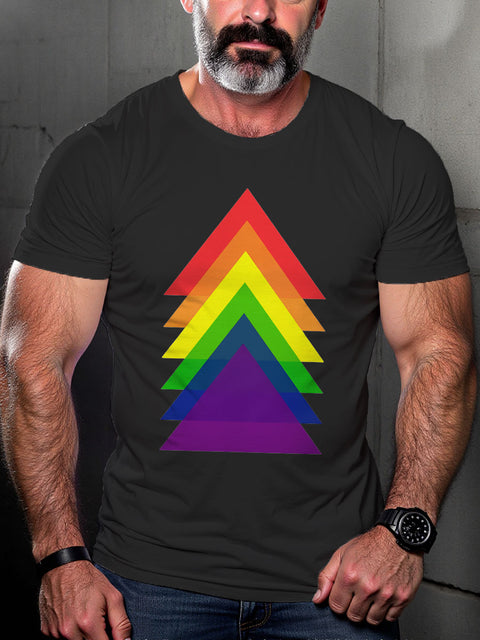 LGBT Gay Pride Abstract Triangle Pride Flag Rainbow Print Casual T-shirt