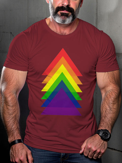 LGBT Gay Pride Abstract Triangle Pride Flag Rainbow Print Casual T-shirt