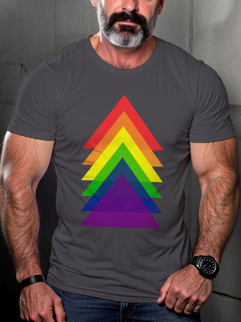 LGBT Gay Pride Abstract Triangle Pride Flag Rainbow Print Casual T-shirt