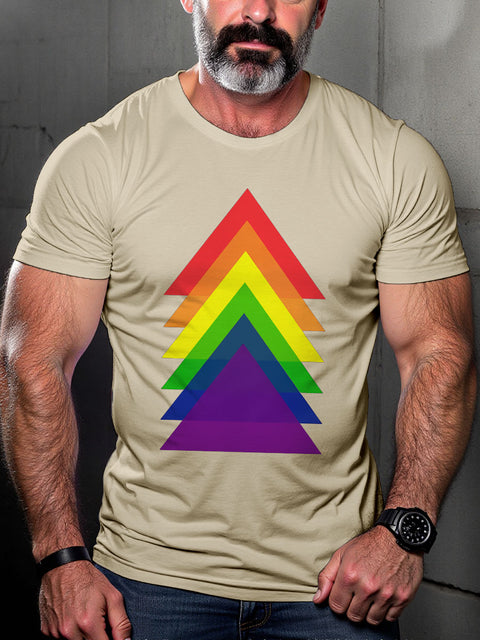 LGBT Gay Pride Abstract Triangle Pride Flag Rainbow Print Casual T-shirt