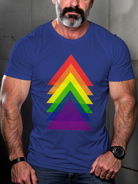 LGBT Gay Pride Abstract Triangle Pride Flag Rainbow Print Casual T-shirt