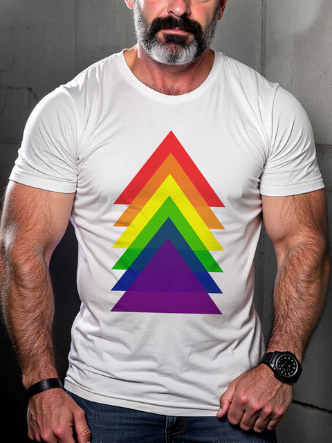 LGBT Gay Pride Abstract Triangle Pride Flag Rainbow Print Casual T-shirt