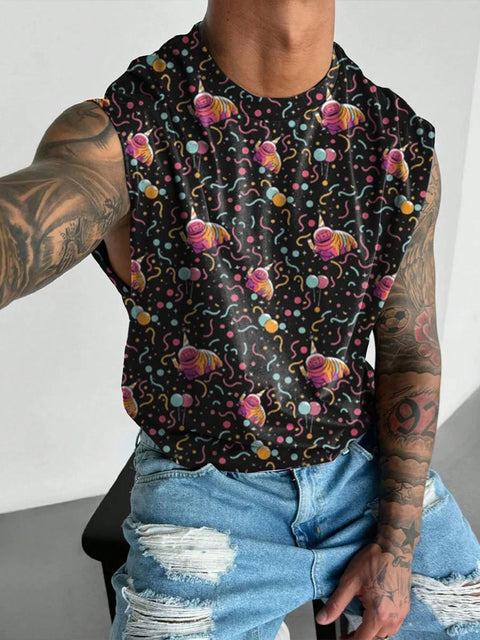 Men's LGBT Pride Tardigrade Party Pattern Print Wide Shoulder Vest