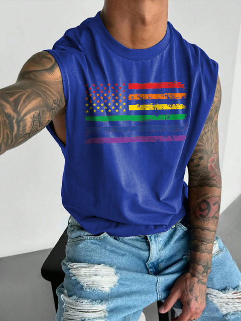 Men's LGBT Pride Month American Flag Rainbow Gay Print Casual Wide Shoulder Vest