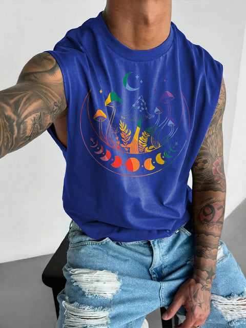 Men's LGBT Gay Pride Moon Phase Rainbow Gay Print Casual Wide Shoulder Vest