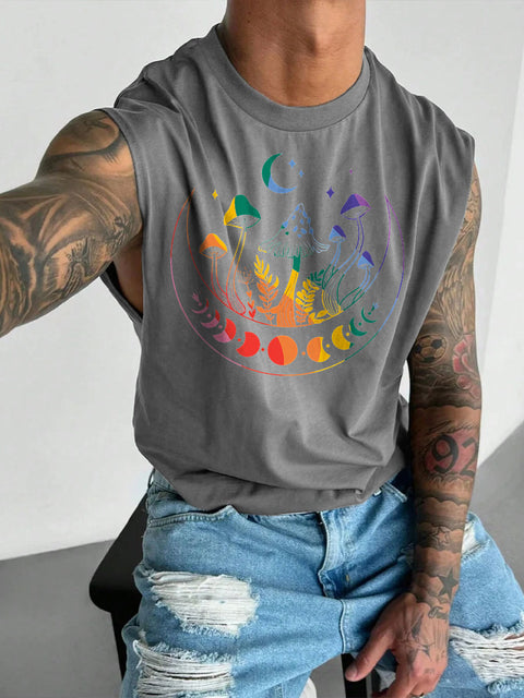 Men's LGBT Gay Pride Moon Phase Rainbow Gay Print Casual Wide Shoulder Vest