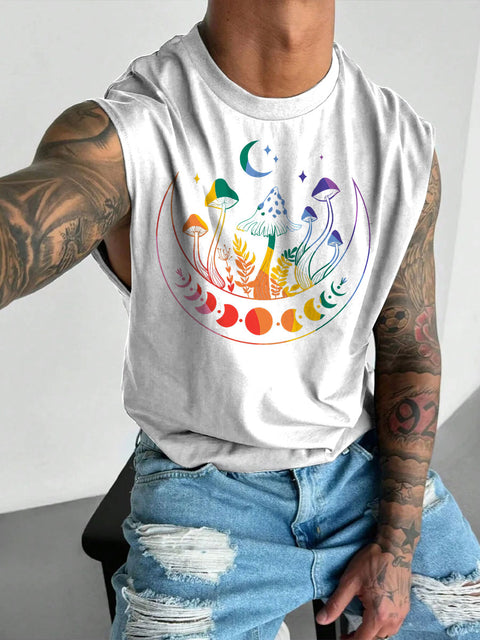 Men's LGBT Gay Pride Moon Phase Rainbow Gay Print Casual Wide Shoulder Vest