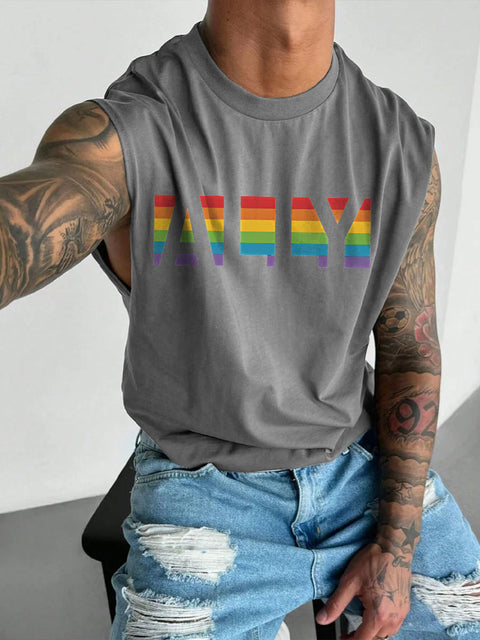 Men's LGBT Gay Ally Rainbow Gay Print Casual Wide Shoulder Vest