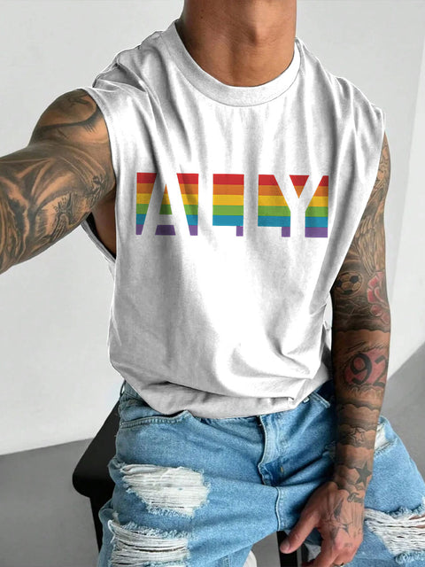 Men's LGBT Gay Ally Rainbow Gay Print Casual Wide Shoulder Vest