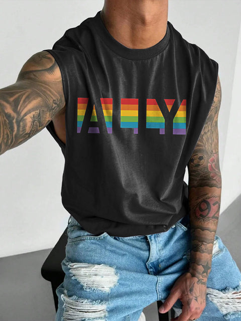 Men's LGBT Gay Ally Rainbow Gay Print Casual Wide Shoulder Vest