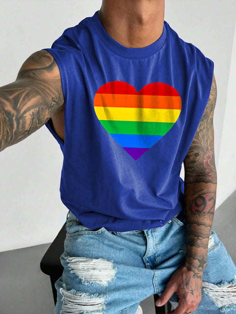 Men's LGBT Gay Pride Heart Rainbow Print Casual Wide Shoulder Vest