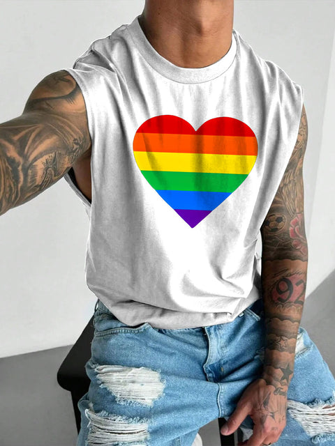 Men's LGBT Gay Pride Heart Rainbow Print Casual Wide Shoulder Vest