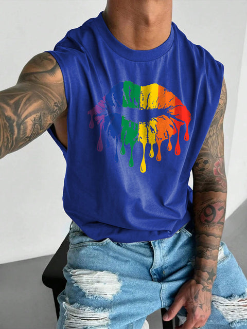 Men's LGBT Gay Pride Rainbow Pride Lips Print Casual Wide Shoulder Vest