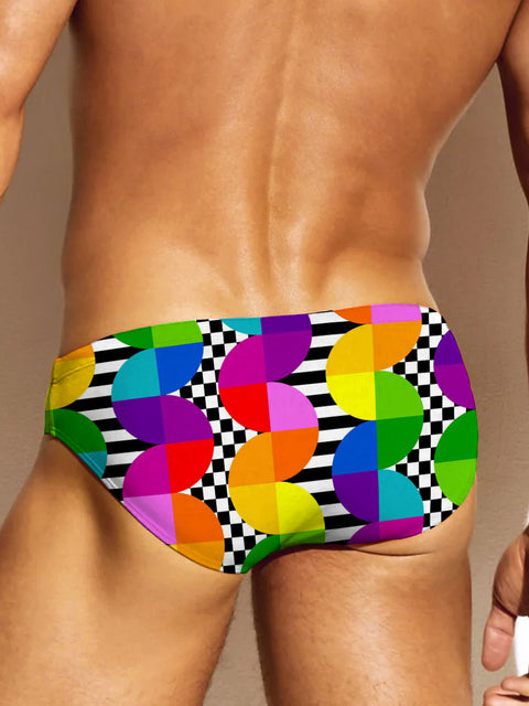 Men's Rainbow Gradient Funny Color Block Art Print Casual Underwear