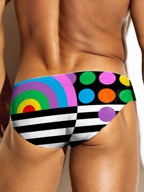 Men's Rainbow Gradient Funny Color Block Art Print Casual Underwear